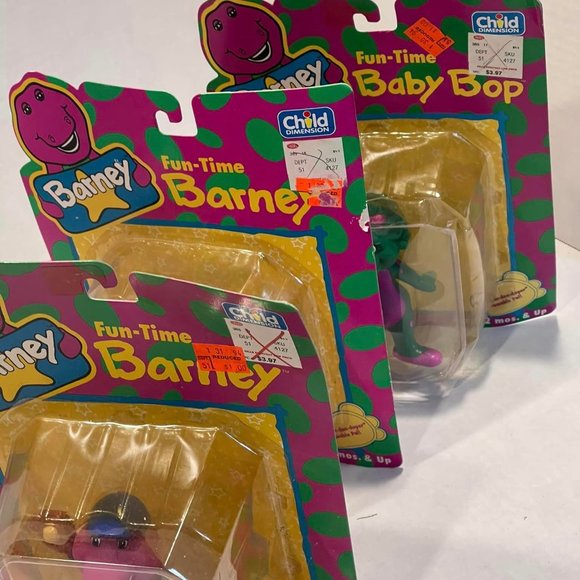 Vintage 1993 Fun-Time Barney Top Hat, Baseball & Baby Bop Vinyl Toy Figures New - Picture 7 of 10
